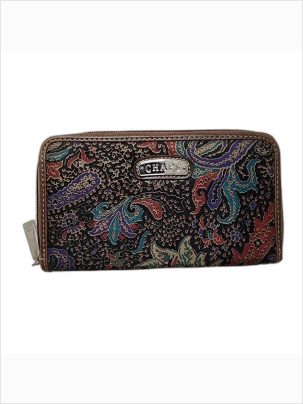 Chaps Paisley Zip Around Wallet Multicolor Canvas Long Clutch Organizer